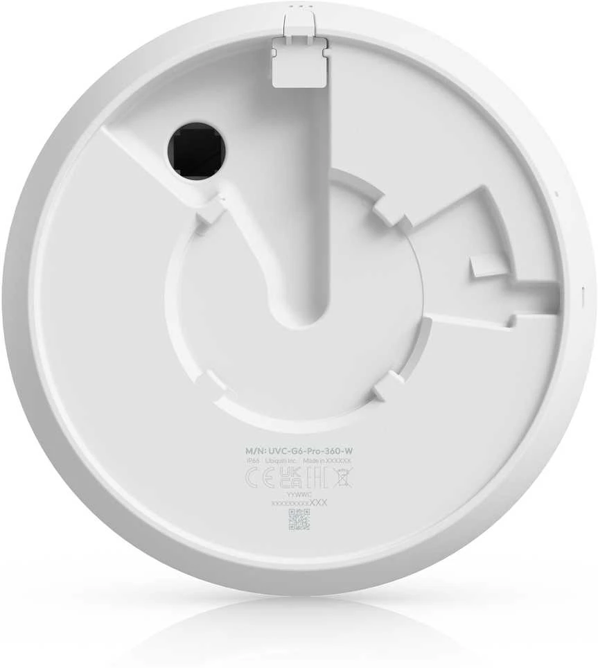 UBIQUITI UVC-G6-Pro-360-W Visoms oro sąlygoms, vandalams atspari 12MP PoE kamera su panoraminiu 360 laipsnių vaizdu, skaitmeniniu pasukimo, pakreipimo, priartinimo ir išmaniuoju IR ryšiu.