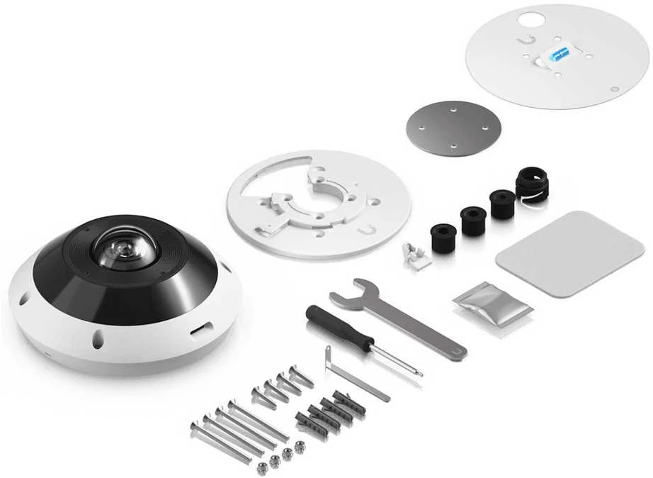 UBIQUITI UVC-G6-Pro-360-W Visoms oro sąlygoms, vandalams atspari 12MP PoE kamera su panoraminiu 360 laipsnių vaizdu, skaitmeniniu pasukimo, pakreipimo, priartinimo ir išmaniuoju IR ryšiu.