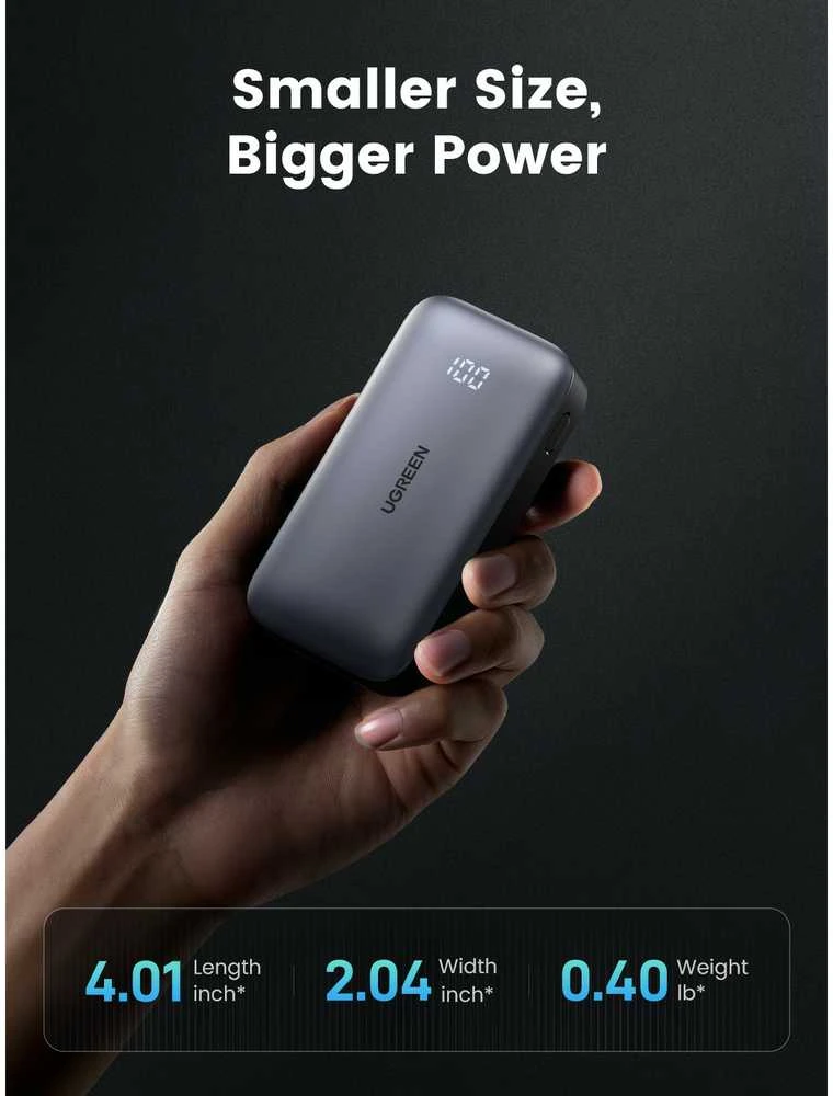 Powerbank 10000mAh 30W PD USB + USB-C UGREEN Nexode PB502 juodos spalvos