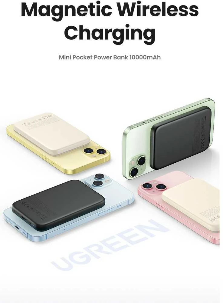 LiPo išorinis akumuliatorius (Powerbank) 10000mAh 20W bevielis QI 15W, su magnetu Magsafe PB561 UGREEN