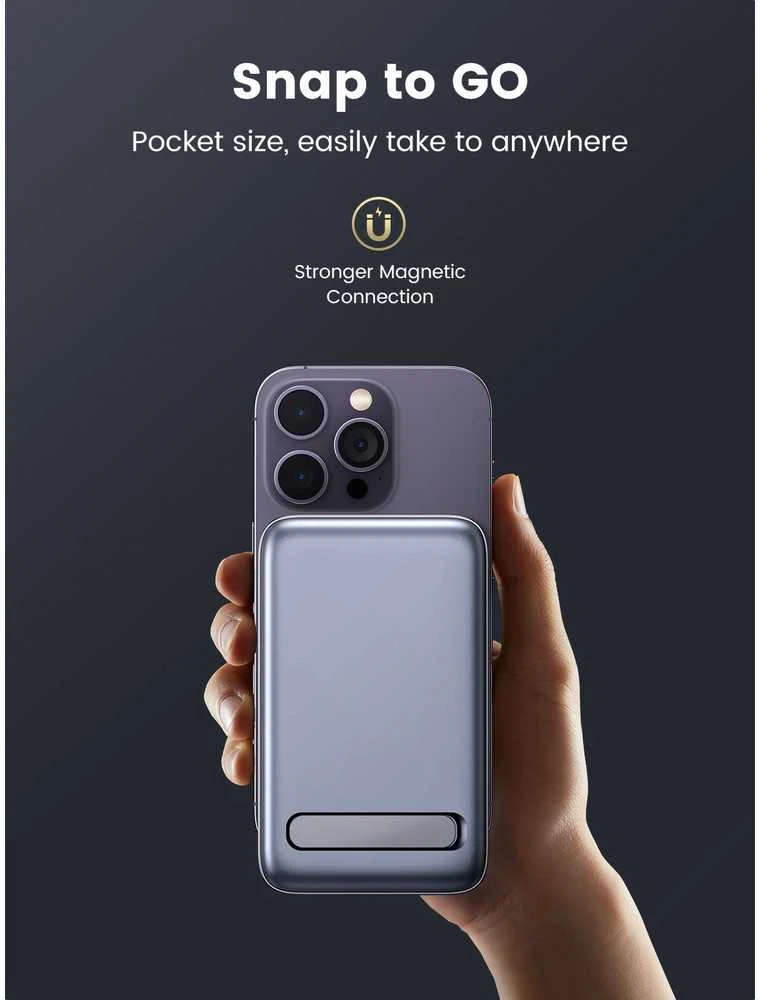 Ugreen PB206 10000mAh USB + USB-C 20W su funkcija podstawki (juoda)