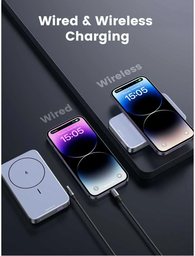 Ugreen PB206 10000mAh USB + USB-C 20W su funkcija podstawki (juoda)