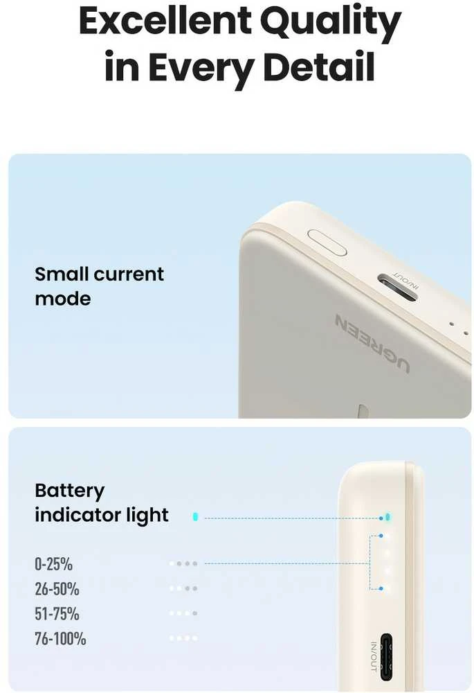 LiPo išorinis akumuliatorius (Powerbank) 10000mAh 20W bevielis QI 15W, su magnetu Magsafe PB561 UGREEN