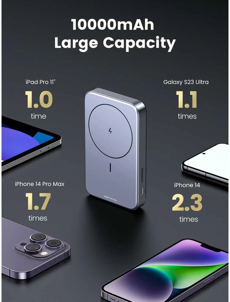 Ugreen PB206 10000mAh USB + USB-C 20W su funkcija podstawki (juoda)