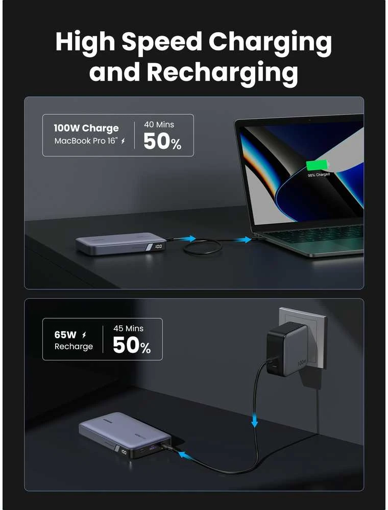 Nešiojamas įkroviklis UGREEN Nexode Power Bank 20000mAh 100W (su laidu)