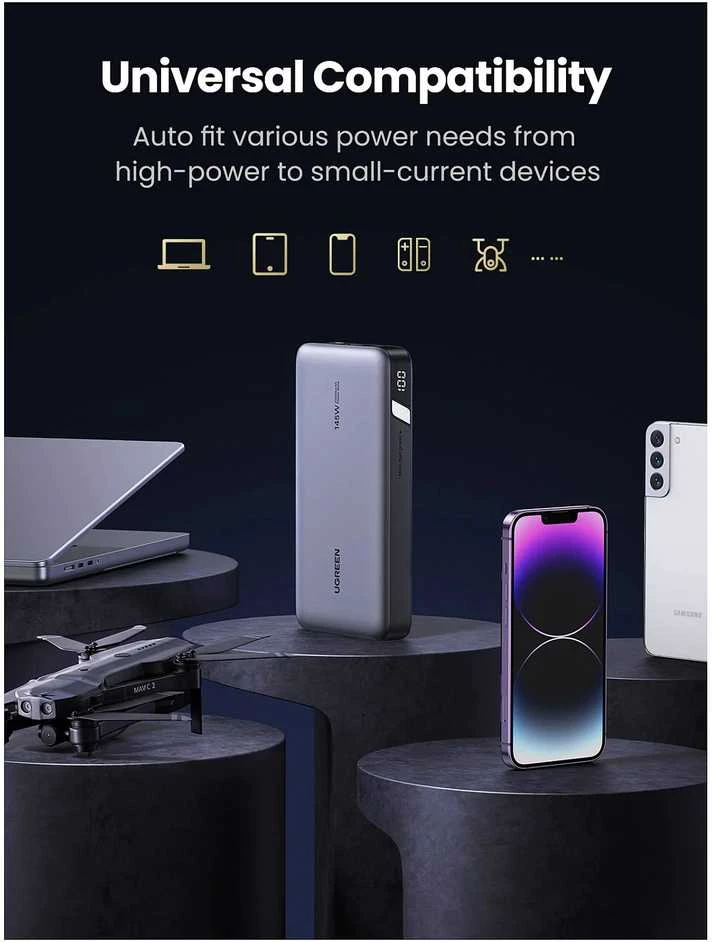 Nešiojamas įkroviklis UGREEN Powerbank 145W nešiojamajam kompiuteriui - 3 jungtys / 25000mAh