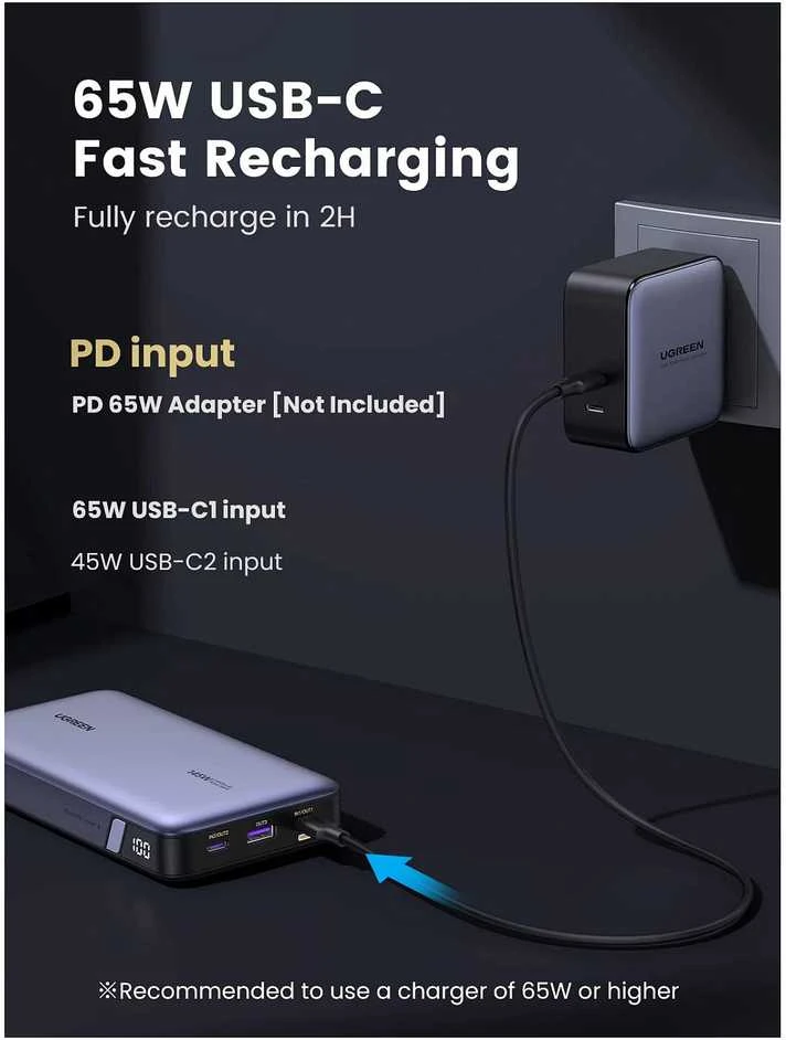Nešiojamas įkroviklis UGREEN Powerbank 145W nešiojamajam kompiuteriui - 3 jungtys / 25000mAh