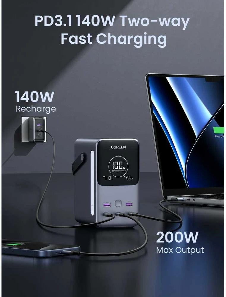 LiPo išorinis akumuliatorius (Powerbank) 48000mAh 300W 3xUSB-C, 2xUSB PB770 UGREEN