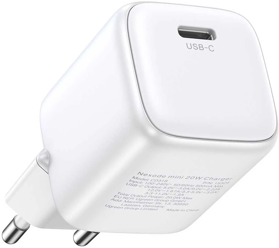 Įkroviklis Ugreen CD318 Nexode mini, GaN, USB-C, 20W, baltas