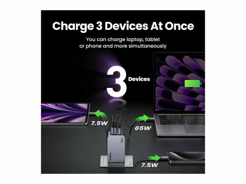 UGREEN Nexode Pro, 100W, 3 prievadų GaN greitasis įkroviklis