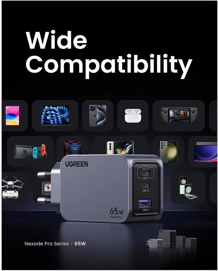 UGREEN „Nexode Pro“ 65W 3 prievadų GaN mini greitasis įkroviklis