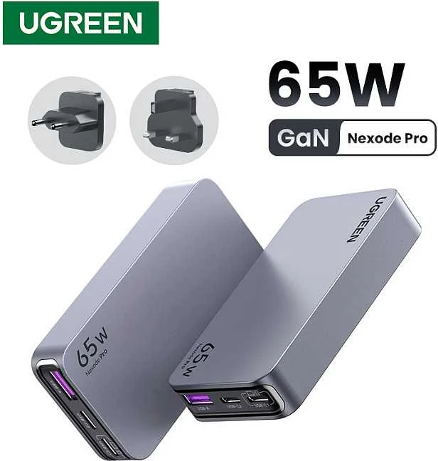 Mobiliųjų įrenginių ir nešiojamųjų kompiuterių sieninis įkroviklis UGREEN Pro 65W 3-Port GaN Ultra-Slim, su greituoju įkrovimu
