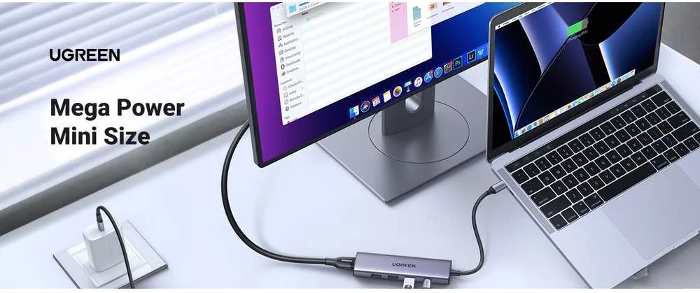 Adapteris Ugreen CM511 USB-C to HDMI 1.4 + 3xUSB-A + USB-C PD100W pilkas