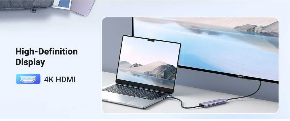 Adapteris Ugreen CM511 USB-C to HDMI 1.4 + 3xUSB-A + USB-C PD100W pilkas