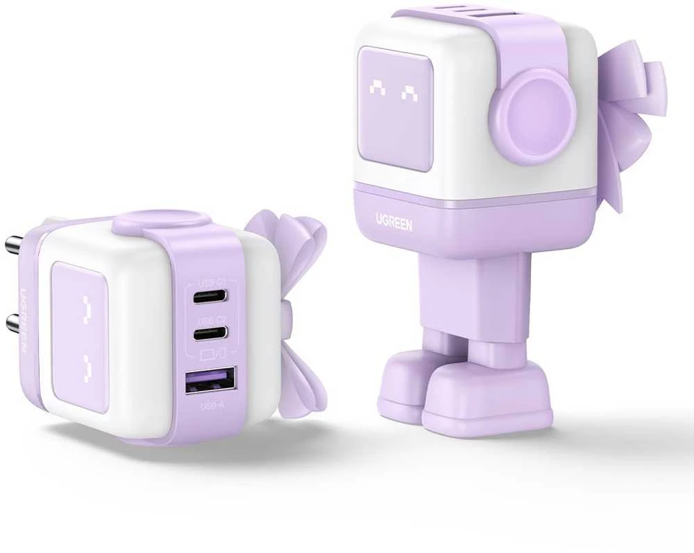 Įkroviklis Ugreen Nexode RG 65W GaN, 2 x USB-C + USB-A, violetinės spalvos