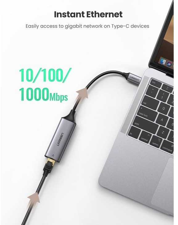 UGREEN adapteris su USB-C - RJ45 jungtimis, Gigabit Ethernet