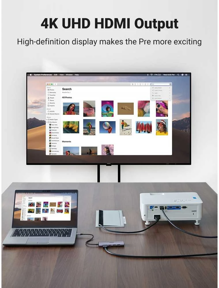 UGREEN CM511 5-in-1 adapteris šakotuvas USB-C – 3x USB3.0 HDMI TF/SD