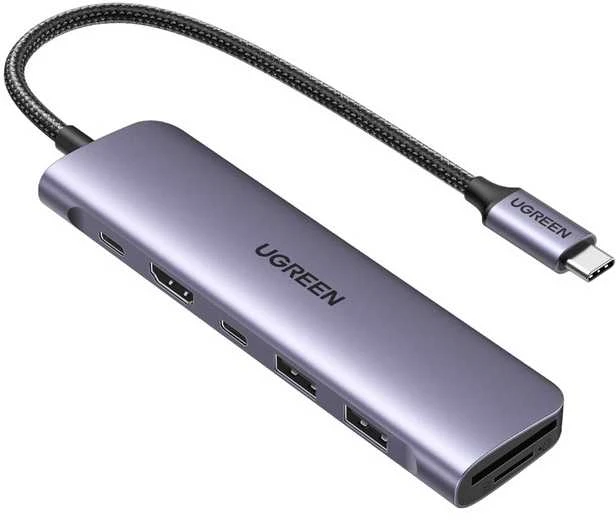 Adapteris HUB UGREEN CM195 USB-C prie HDMI, 2x USB-A 3.0, SD/TF, PD