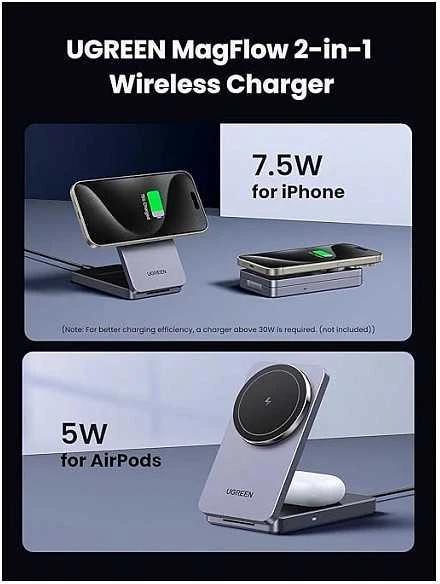Įkroviklis indukcinė 2w1 Ugreen W528 do iPhone, AirPods, 20W (pilka)