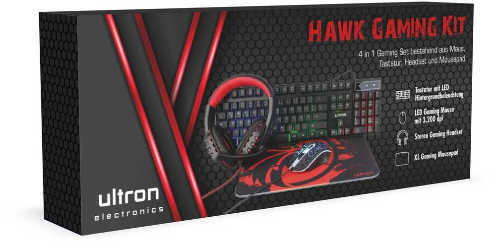 Ultron HAWG žaidimų rinkinio klaviatūra, pelė, ausinės, pelės kilimėlis