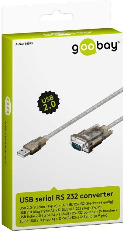 „Goobay“ | USB nuoseklusis RS-232 keitiklis, permatomas | 68875 | USB 2.0 kištukas (A tipo) | D-SUB/RS-232 kištukas (9 kontaktų)