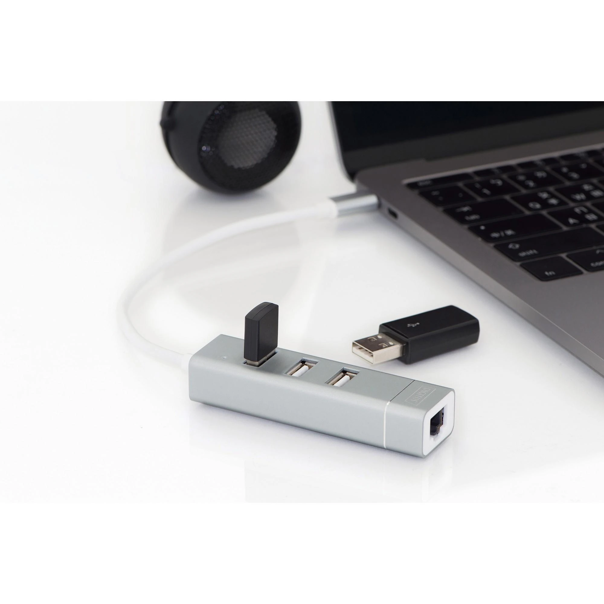 Assmann Electronic DIGITUS USB 2.0 3 prievadų šakotuvas + greitas Ethernet LAN adapteris su C tipo jungtimi
