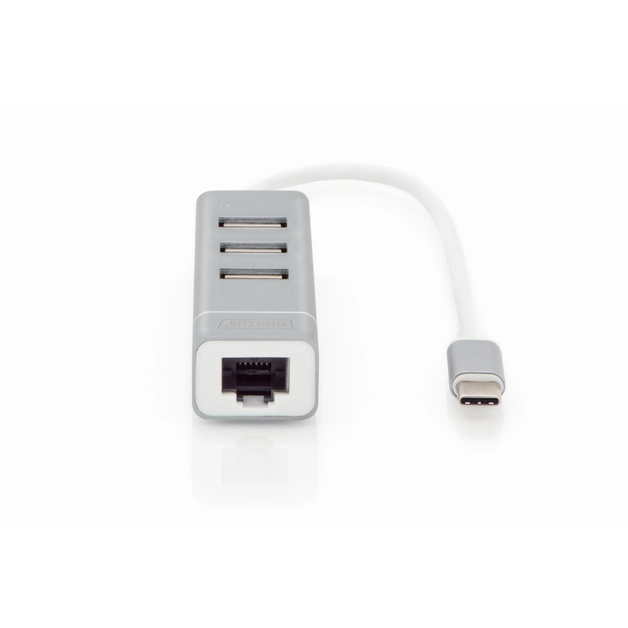 Assmann Electronic DIGITUS USB 2.0 3 prievadų šakotuvas + greitas Ethernet LAN adapteris su C tipo jungtimi