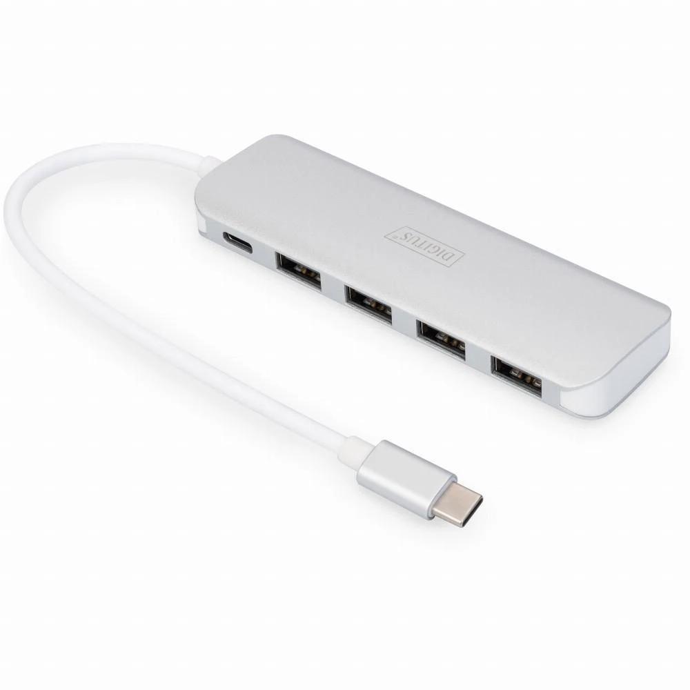 DIGITUS DA-70242-1 DIGITUS HUB 4 prievadų USB 3.0 SuperSpeed su C tipo maitinimo tiekimu aliuminio