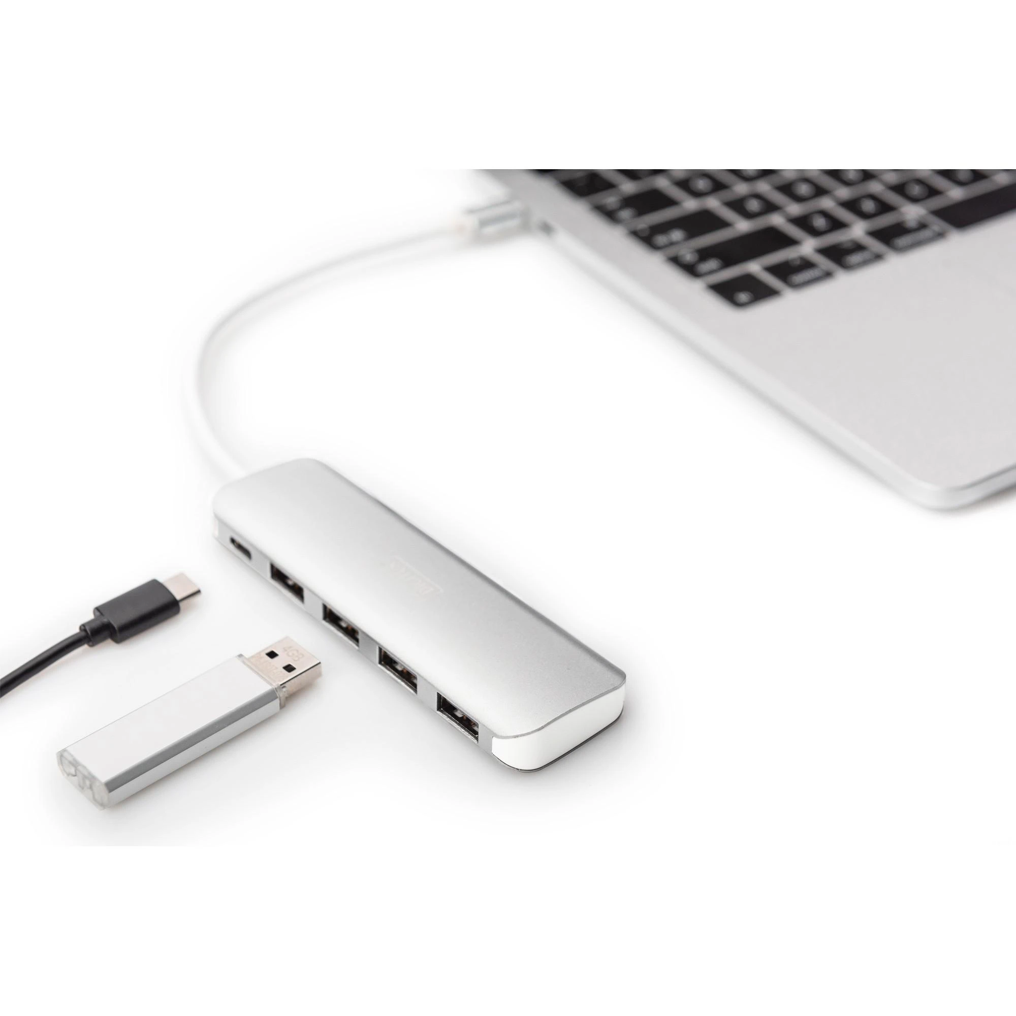 DIGITUS DA-70242-1 DIGITUS HUB 4 prievadų USB 3.0 SuperSpeed su C tipo maitinimo tiekimu aliuminio