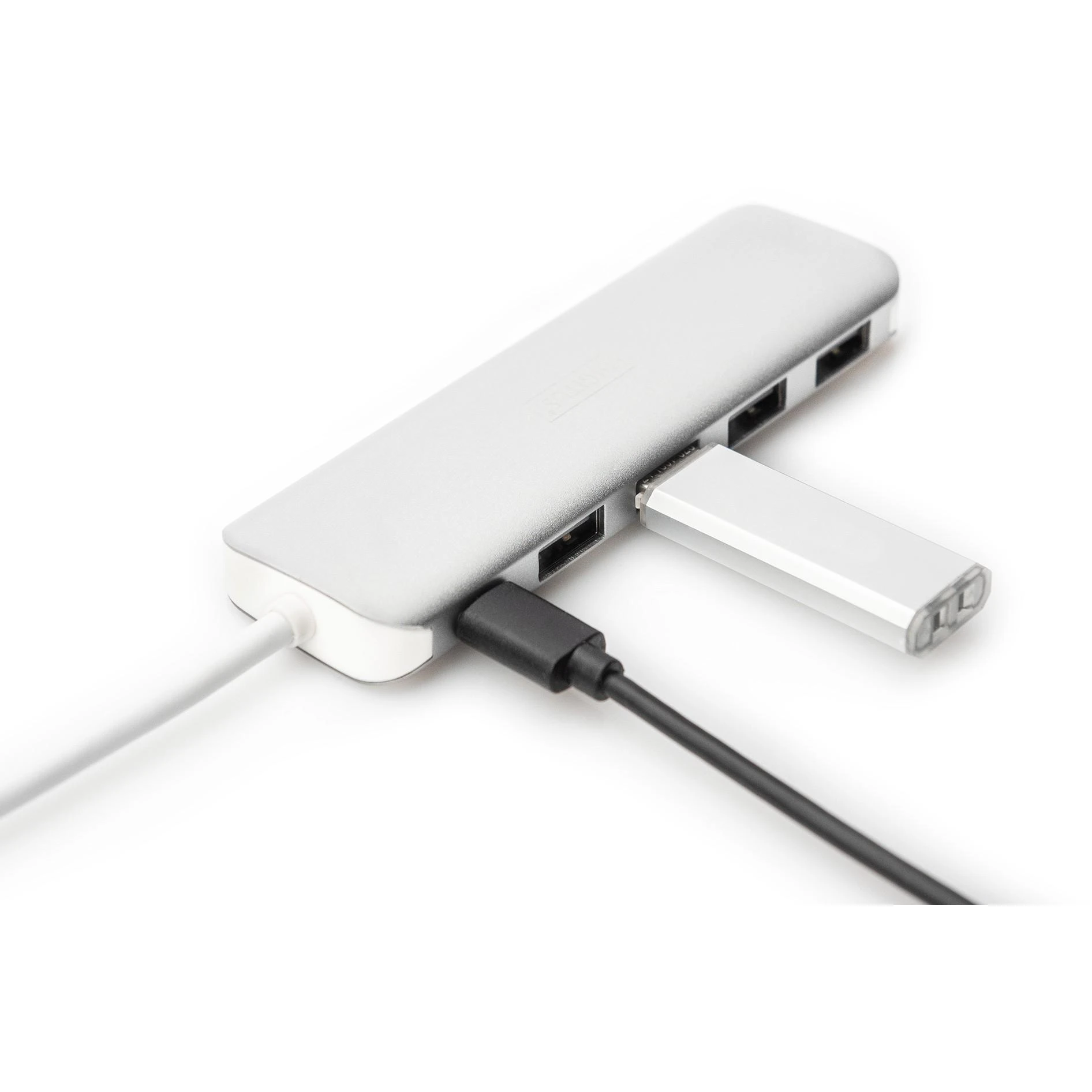 DIGITUS DA-70242-1 DIGITUS HUB 4 prievadų USB 3.0 SuperSpeed su C tipo maitinimo tiekimu aliuminio