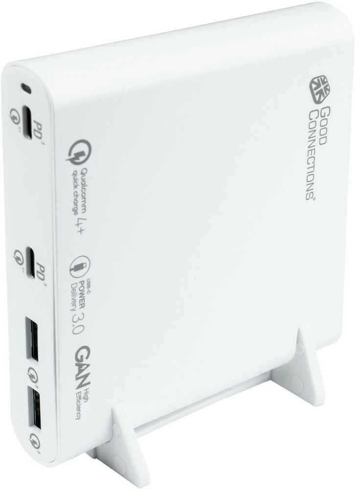 Good Connections GC USB stalinio kompiuterio greito įkrovimo stotelė 120 W GaN technologija 4 prievadų USB-C/A PD balta