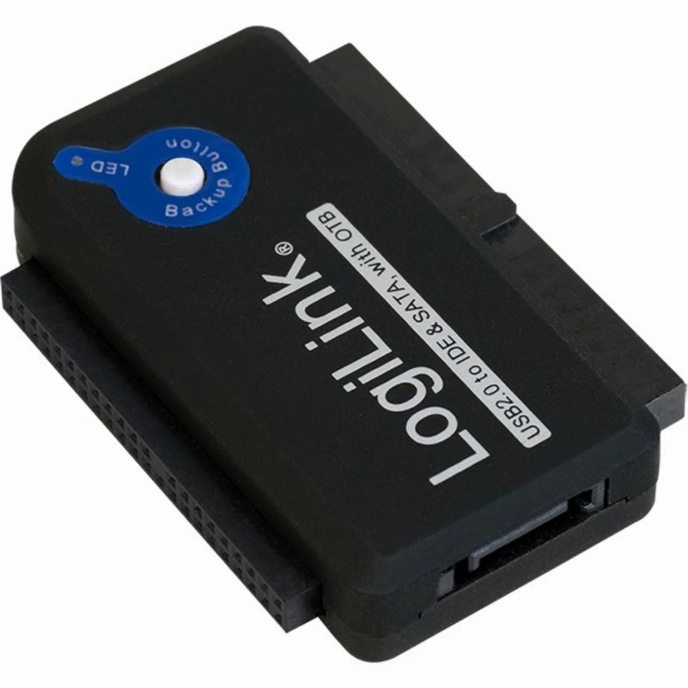 LogiLink Adapteris USB 2.0 iki 2.5 + 3.5 col. IDE + SATA HDD OTB - Juodas - 1xUSB A vyriškas 1x40 kontaktų SATA moteriškas 1x44 kontaktų SATA moteriškas