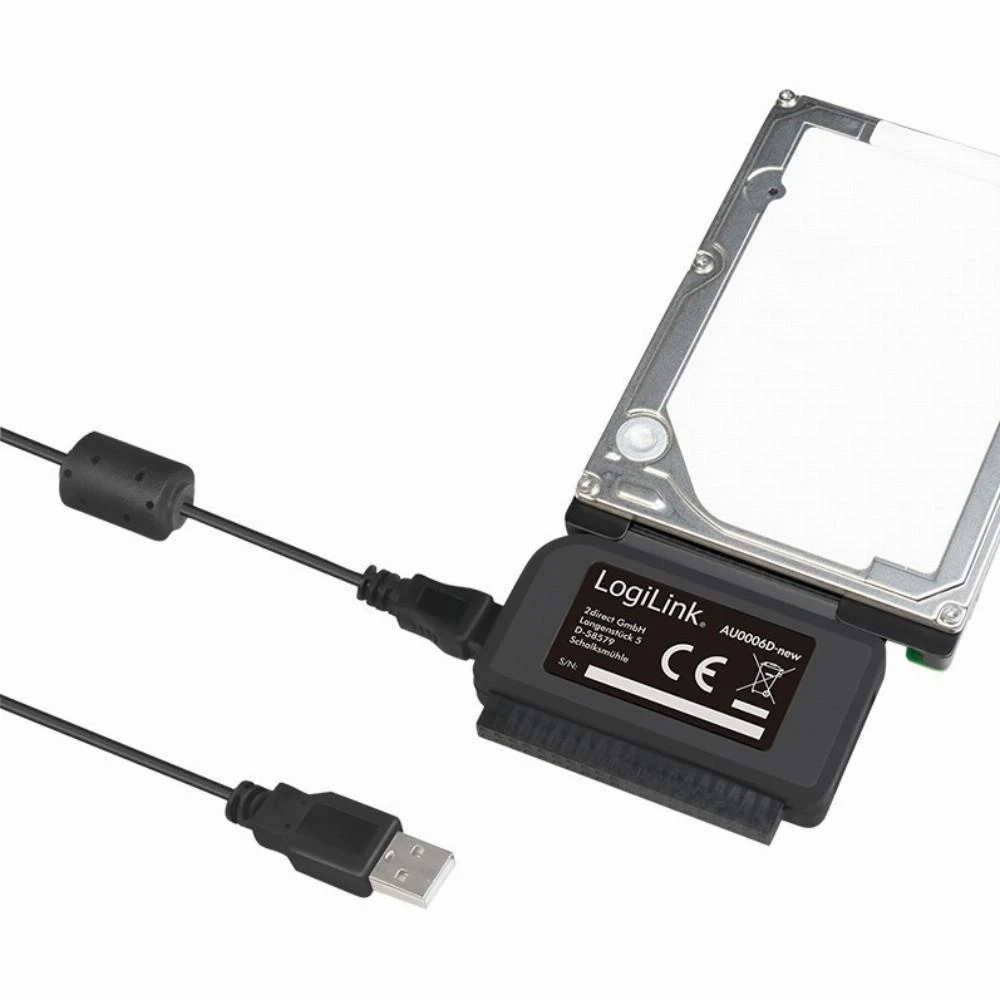 LogiLink Adapteris USB 2.0 iki 2.5 + 3.5 col. IDE + SATA HDD OTB - Juodas - 1xUSB A vyriškas 1x40 kontaktų SATA moteriškas 1x44 kontaktų SATA moteriškas
