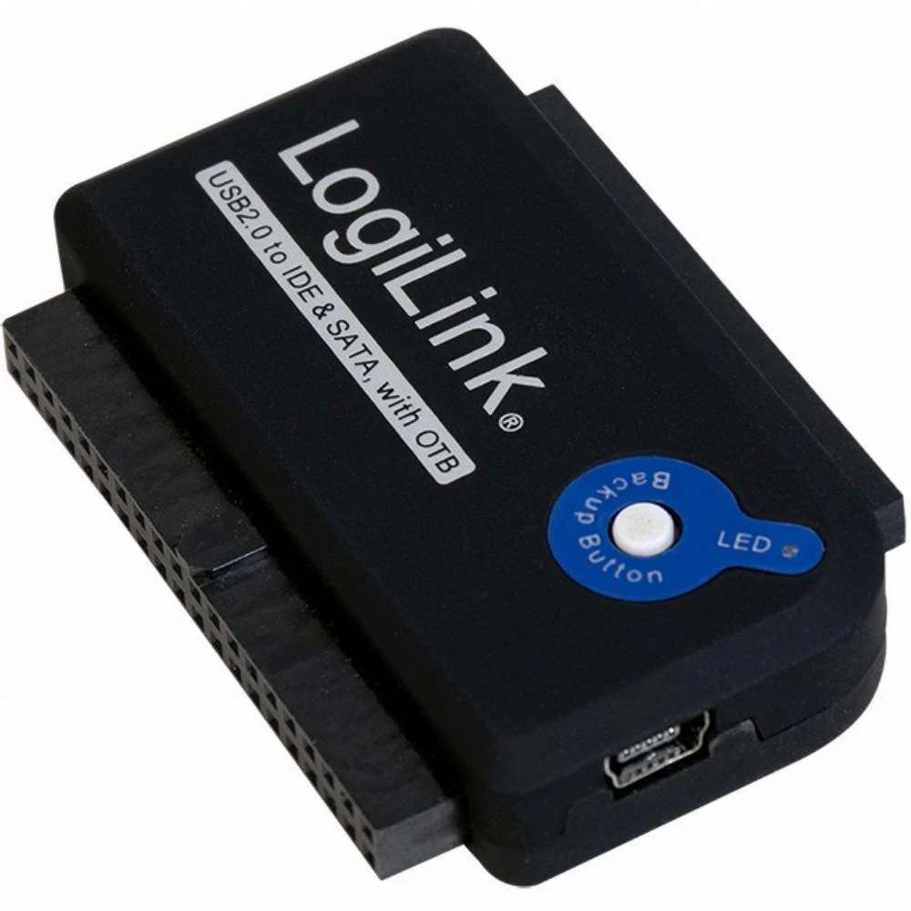 LogiLink Adapteris USB 2.0 iki 2.5 + 3.5 col. IDE + SATA HDD OTB - Juodas - 1xUSB A vyriškas 1x40 kontaktų SATA moteriškas 1x44 kontaktų SATA moteriškas