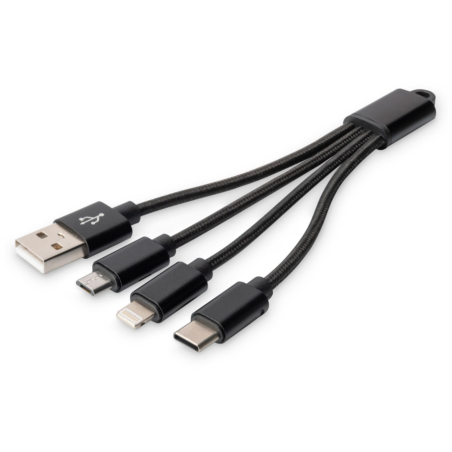 DIGITUS 3-in-1 kabelis USB-A + Lightning + Micro USB + USB-C