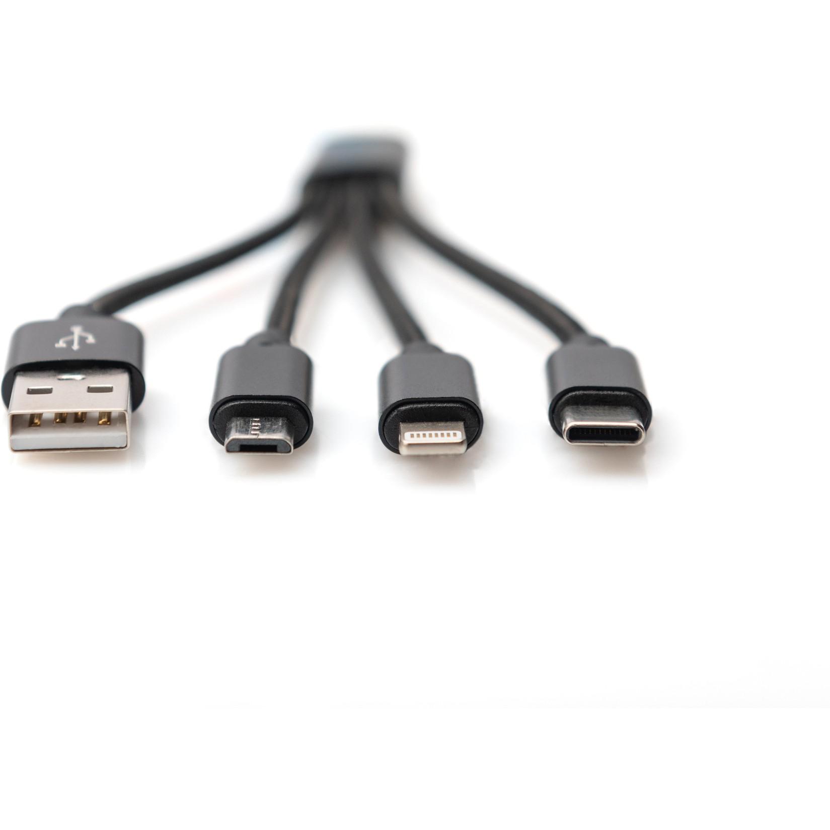 DIGITUS 3-in-1 kabelis USB-A + Lightning + Micro USB + USB-C