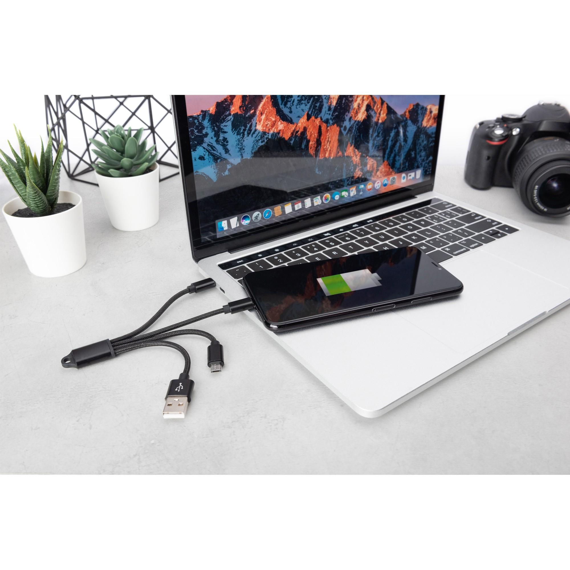 DIGITUS 3-in-1 kabelis USB-A + Lightning + Micro USB + USB-C