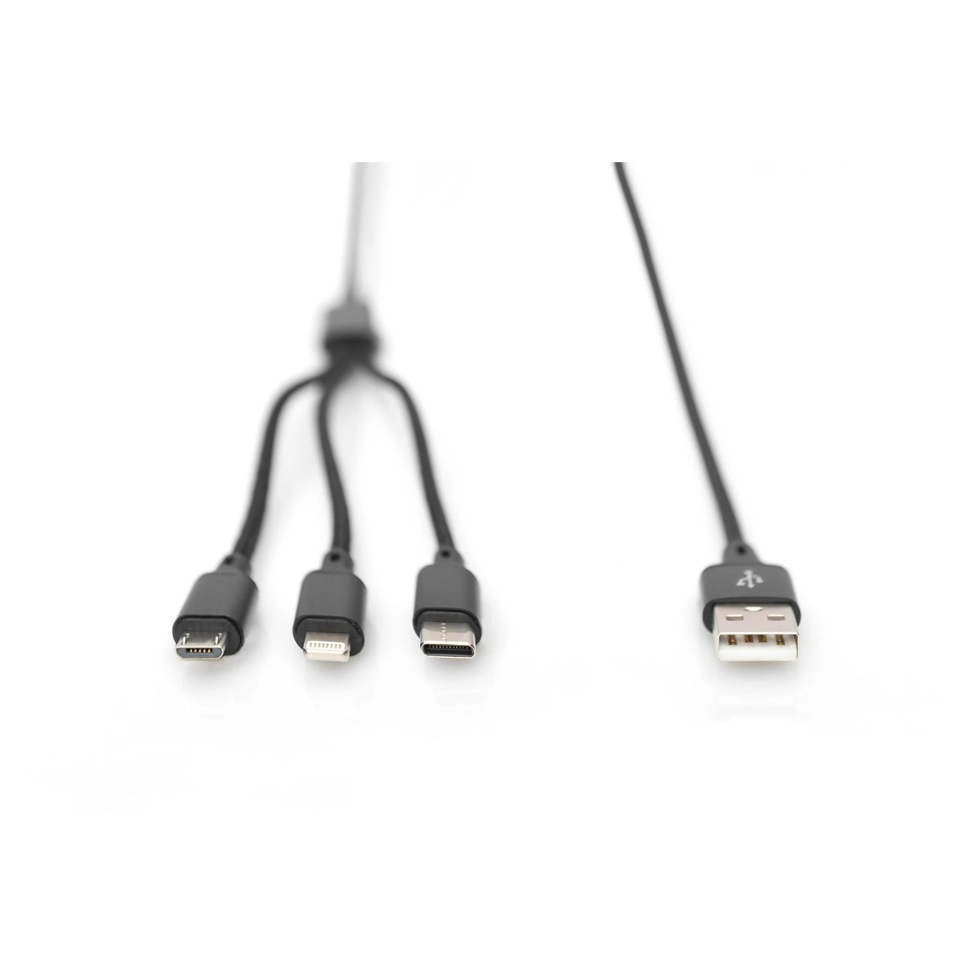 Assmann Electronic ASSMANN USB įkroviklio laidas USB A - Lightning+micro B+Type-C 1m 3in1 kabelis medvilnė CE bl