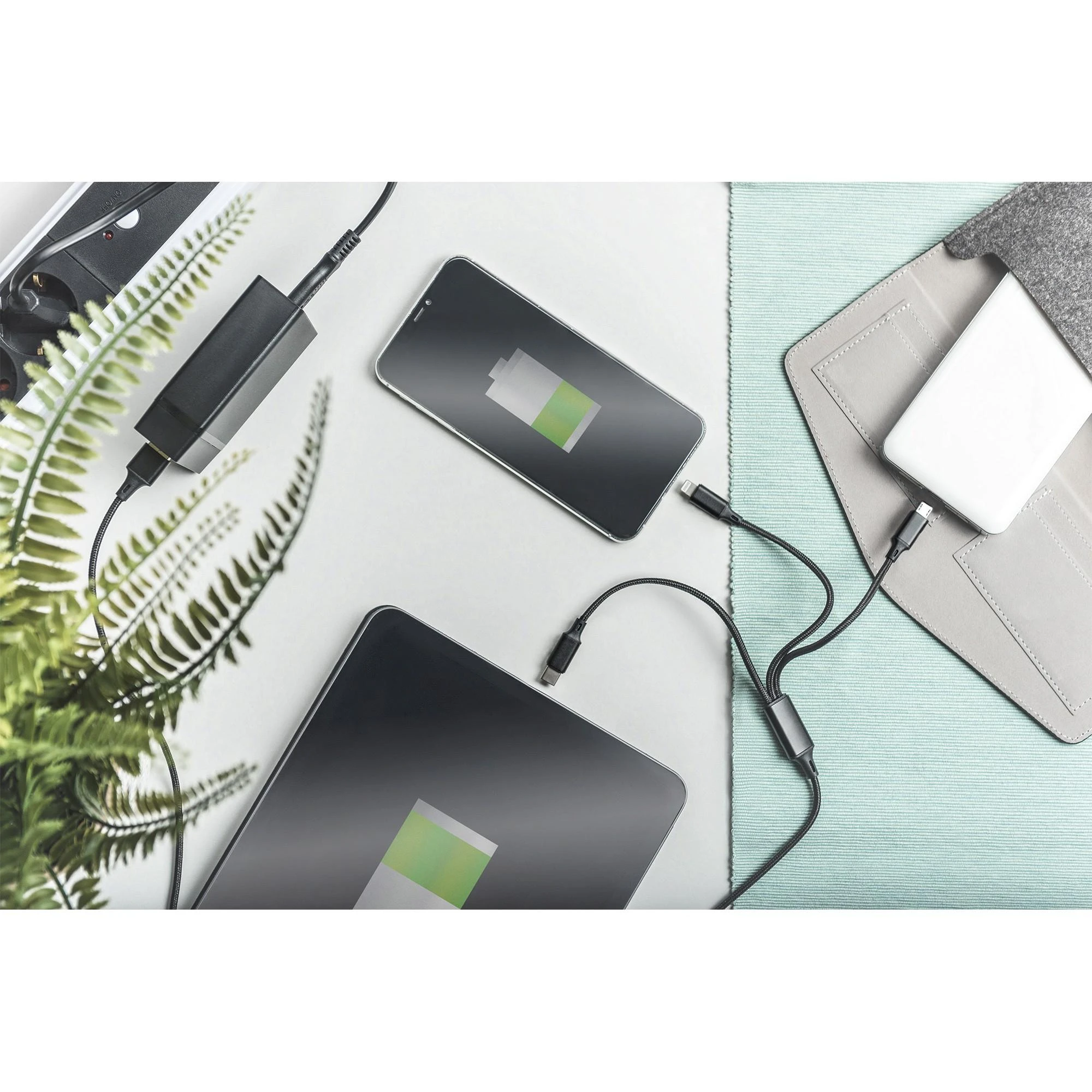 Assmann Electronic ASSMANN USB įkroviklio laidas USB A - Lightning+micro B+Type-C 1m 3in1 kabelis medvilnė CE bl