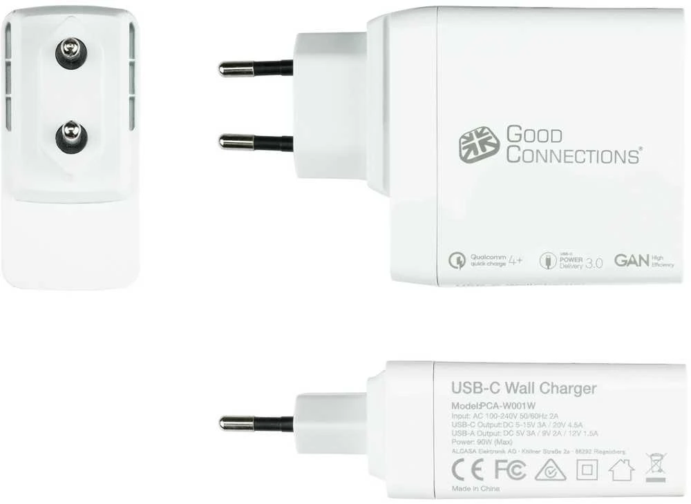 Good Connections Alcasa PCA-W001W nešiojamas įkroviklis universalus baltas kintamosios srovės greito įkrovimo vidinis įkroviklis