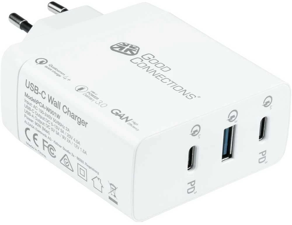 Good Connections Alcasa PCA-W001W nešiojamas įkroviklis universalus baltas kintamosios srovės greito įkrovimo vidinis įkroviklis