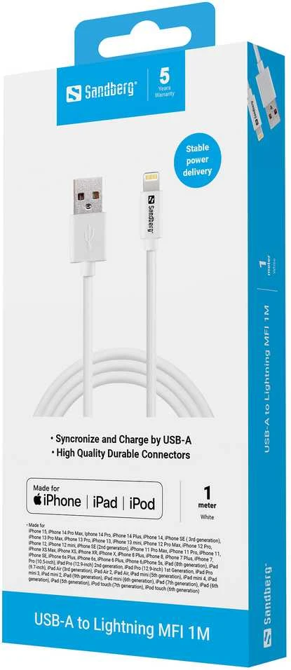 Sandberg USB>Lightning MFI 1m Balta