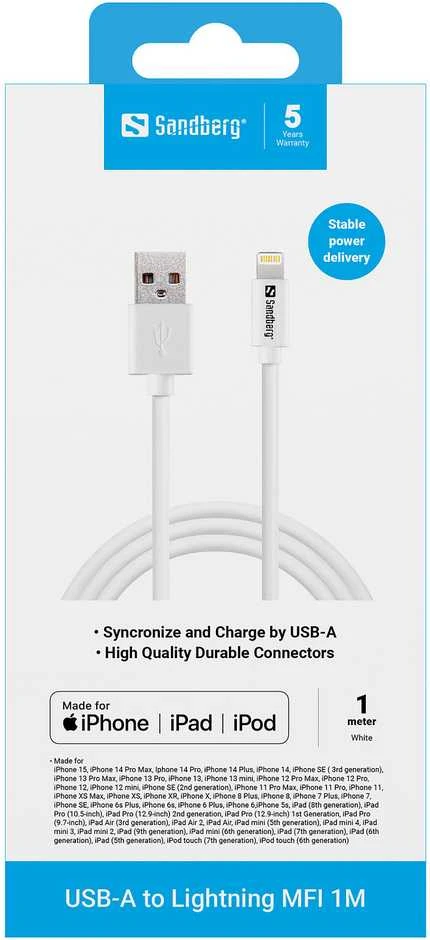 Sandberg USB>Lightning MFI 1m Balta