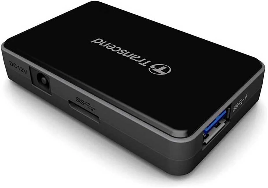 TRANSCEND USB 3.0-Hub su greito įkrovimo lizdu, skirtu oa de iPad Juodas