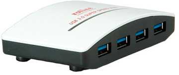 USB ŠAKOTUVAS Roline USB 3.2 Gen 1 šakotuvas, juodas ir baltas, 4 prievadai, su maitinimo šaltiniu