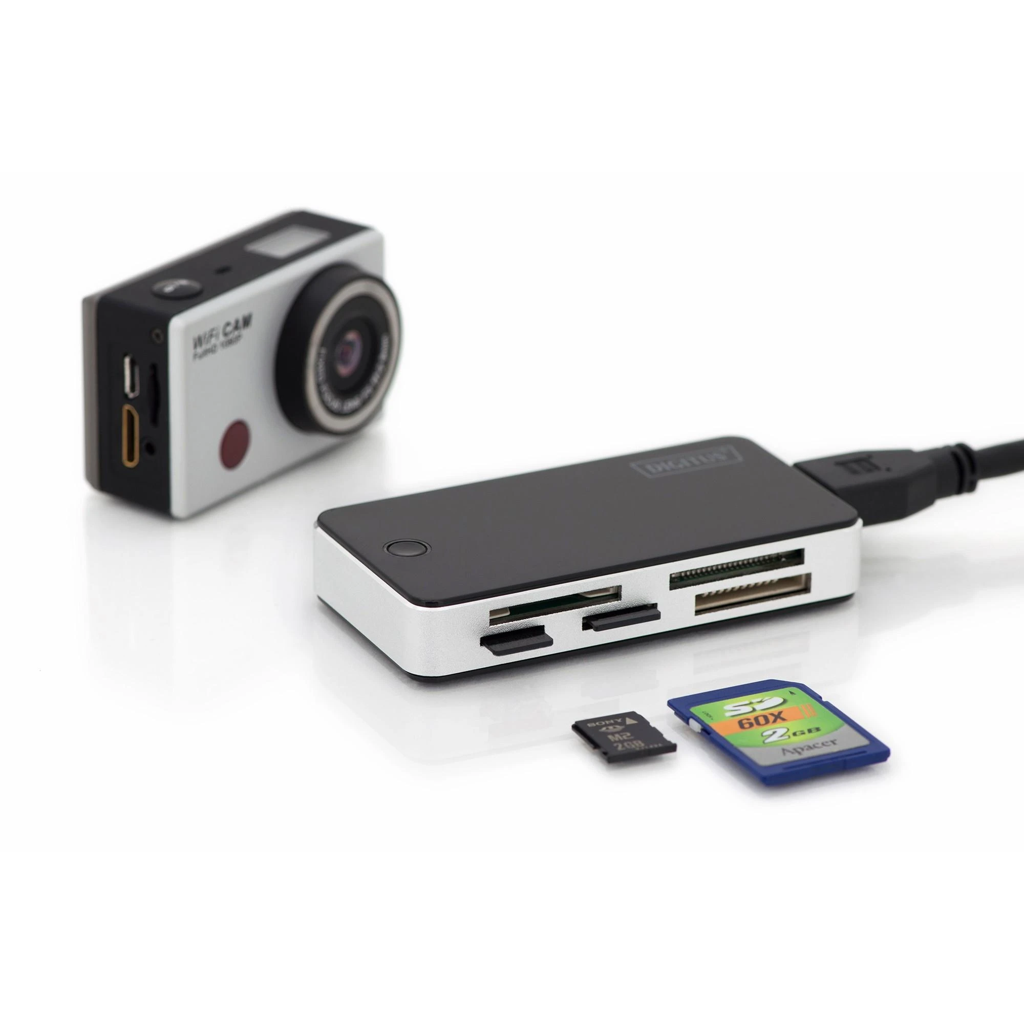 Assmann Electronic DIGITUS USB 3.0 kortelių skaitytuvo palaikymas MS/SD/SDHC/MiniSD/M2/CF/MD/SDXC kortelės 1M USB A jungties laidas
