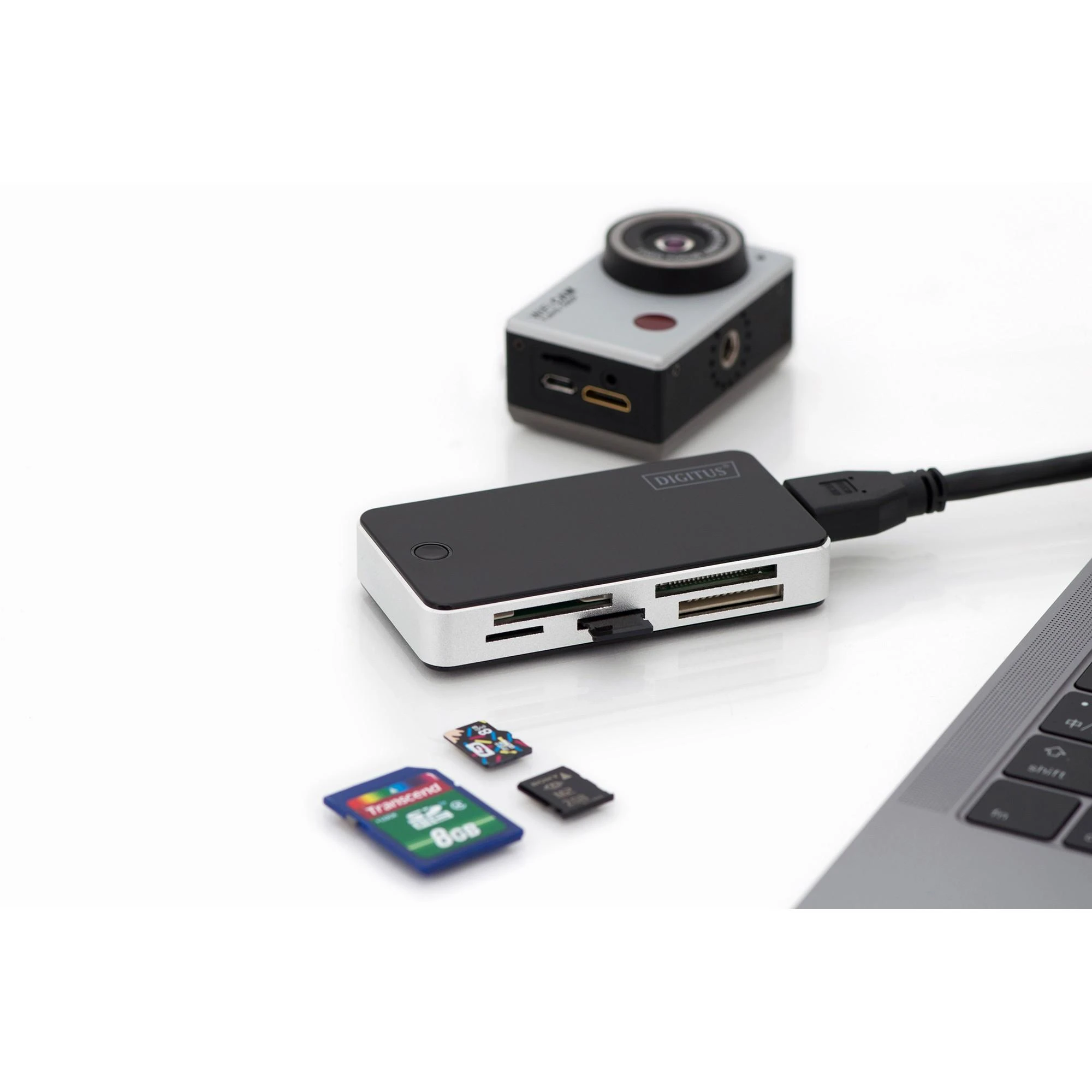 Assmann Electronic DIGITUS USB 3.0 kortelių skaitytuvo palaikymas MS/SD/SDHC/MiniSD/M2/CF/MD/SDXC kortelės 1M USB A jungties laidas