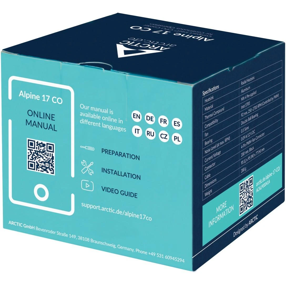 ARCTIC Alpine 17 CO procesoriaus aušintuvas, Intel 1700