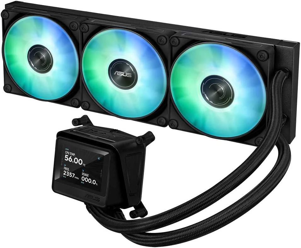 ASUS skystasis aušintuvas su LCD ekranu ir ARGB ventiliatoriais