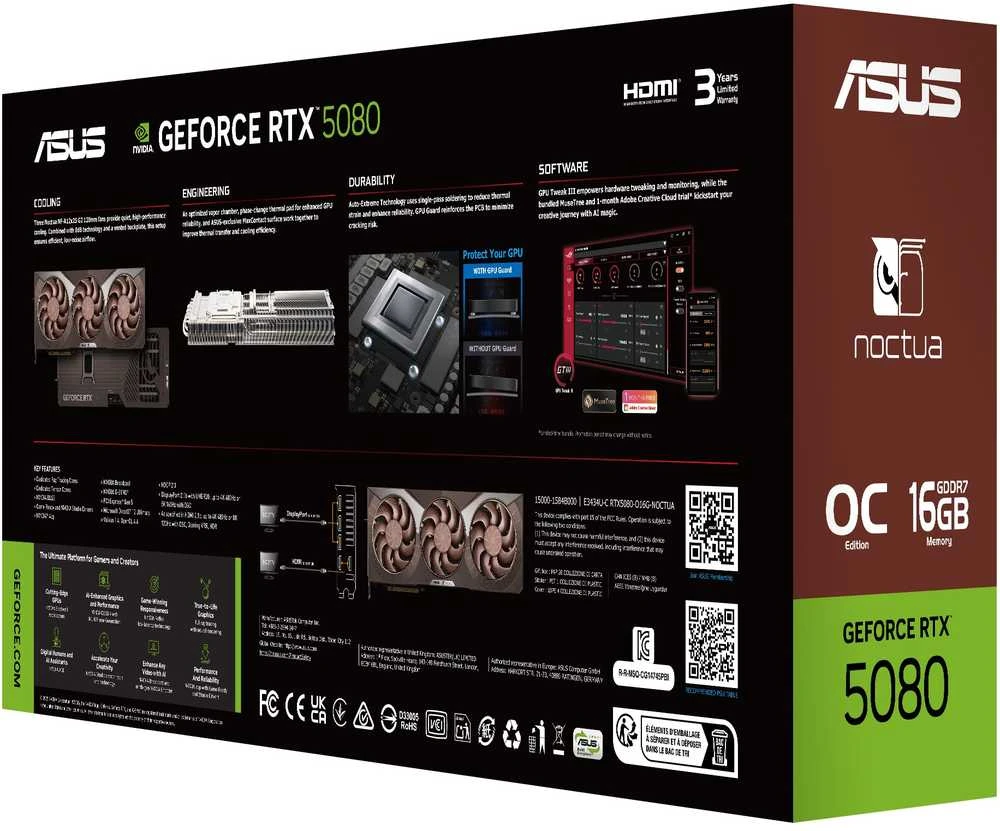Vaizdo plokštė ASUS GeForce RTX 5080 NOCTUA OC 16GB DLSS 4